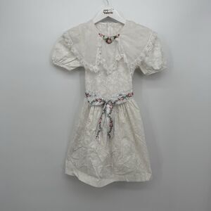 Kokomo Kids Vintage White Floral Collared Dress Girls Size 8 Coquette Bow USA
